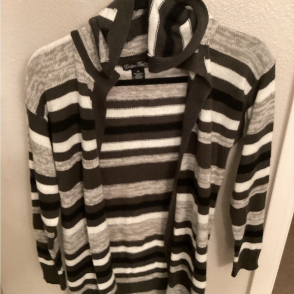 Eddie Bauer Black and Gray Striped Cardigan Sweater - Picture 5 of 5